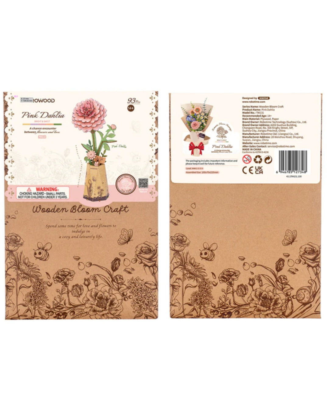 Wooden Puzzle Pink Dahlia
