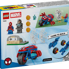 LEGO Spidey on his motorcycle vs Rhino
