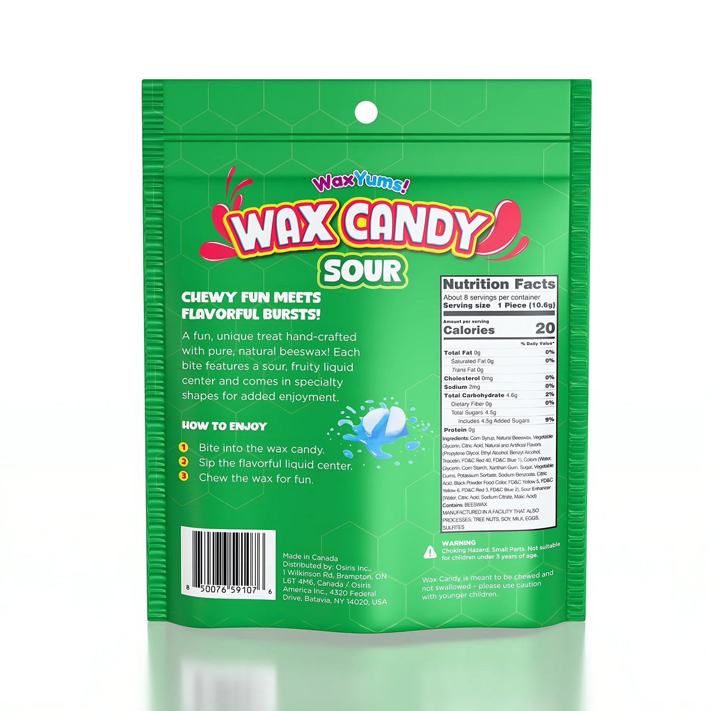 WaxYums Wax Candy Pouch Sour Strawberry, blueberry, Green Apple, Pineapple