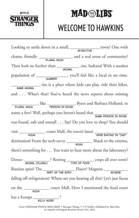 Stranger Things Mad Libs