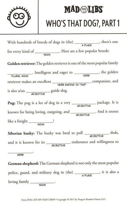 X Dog Ate My Mad Libs