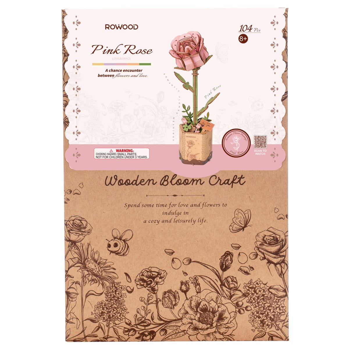 Wooden Puzzle Pink Rose