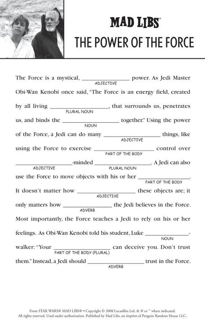 Star War Mad Libs