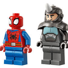 LEGO Spidey on his motorcycle vs Rhino