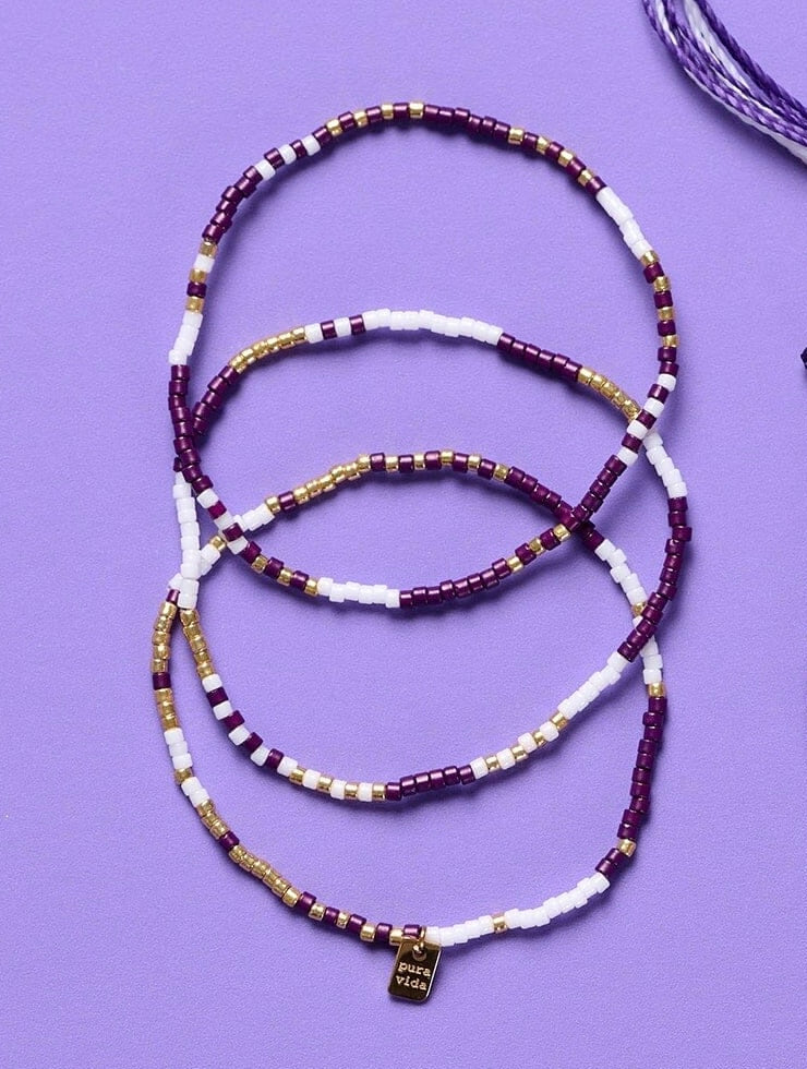 Mixed SB Gold Elastic Gameday purple, white and gold gameday bracelet