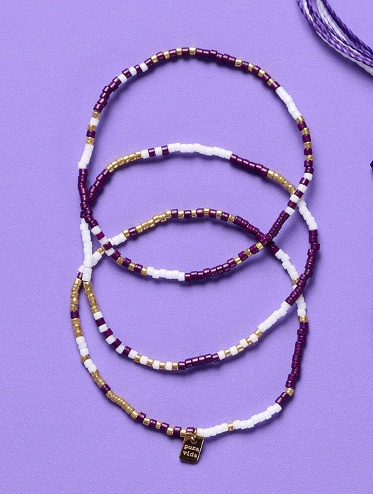 Mixed SB Gold Elastic Gameday purple, white and gold gameday bracelet