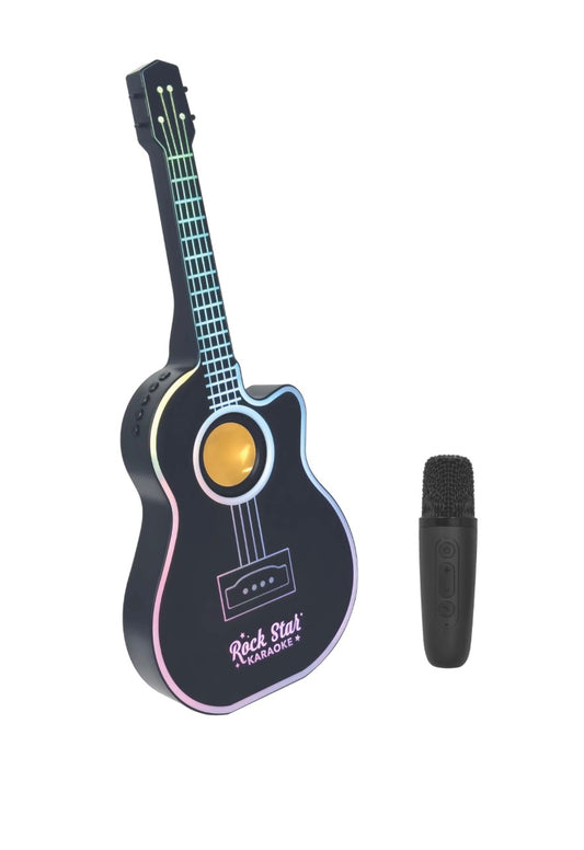 Bluetooth LED Black Guitar Speaker with Wireless Karaoke Microphone
