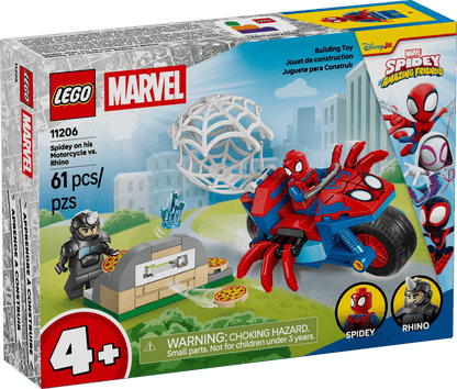 LEGO Spidey on his motorcycle vs Rhino