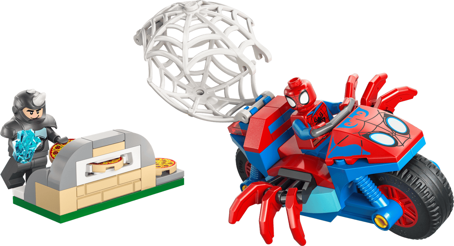 LEGO Spidey on his motorcycle vs Rhino