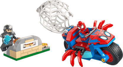 LEGO Spidey on his motorcycle vs Rhino