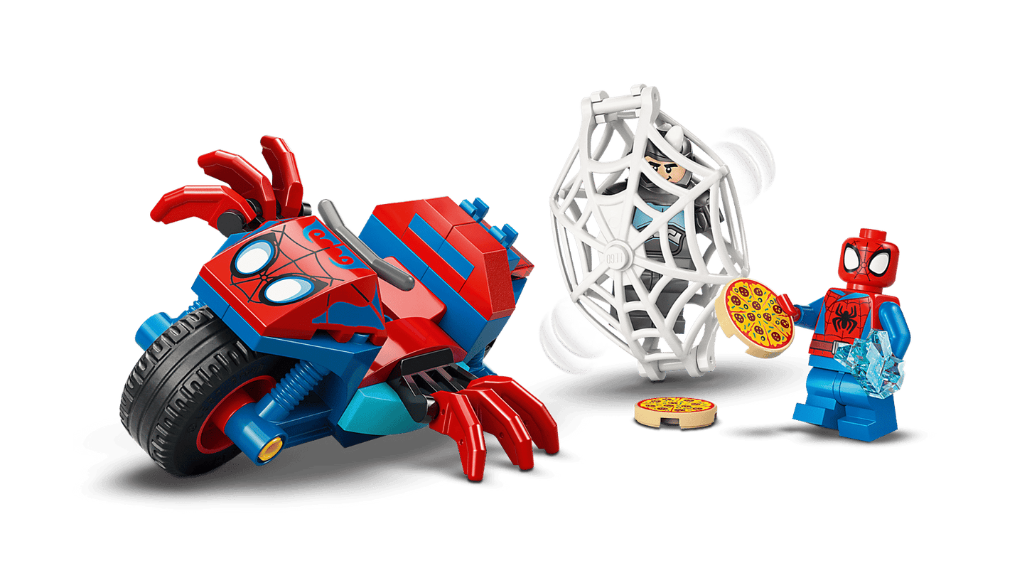 LEGO Spidey on his motorcycle vs Rhino