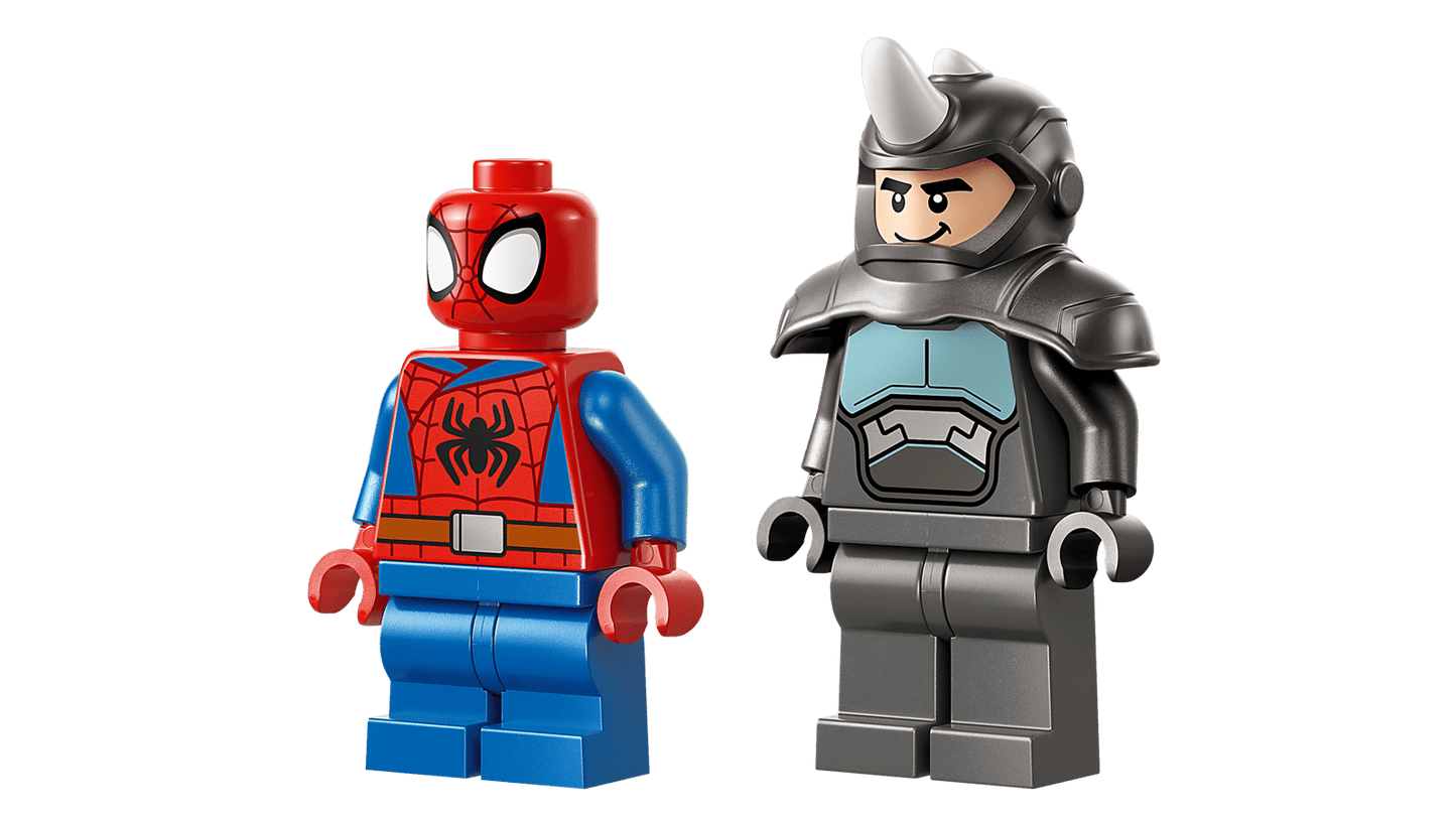 LEGO Spidey on his motorcycle vs Rhino