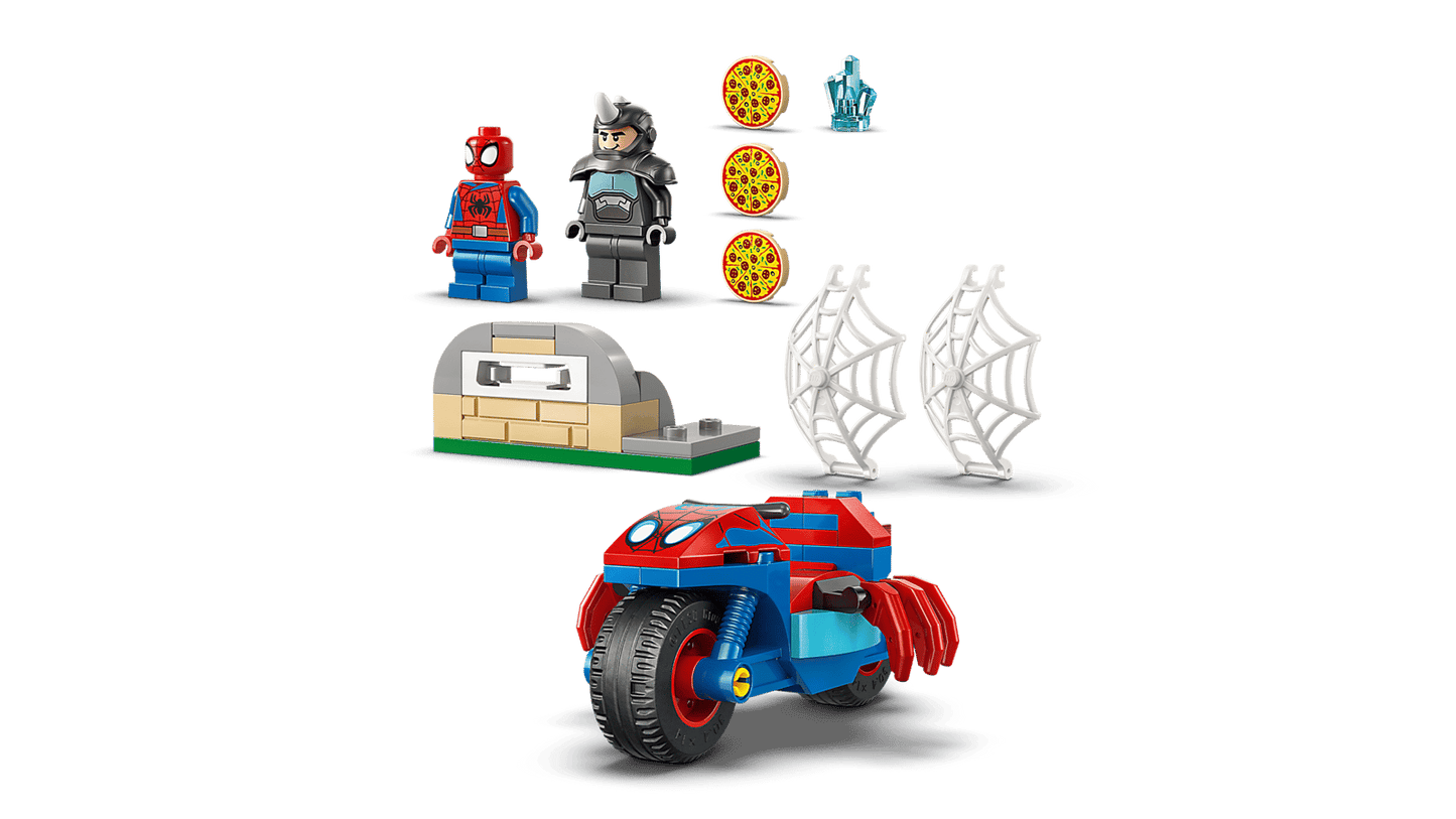 LEGO Spidey on his motorcycle vs Rhino