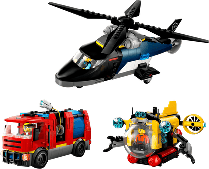 LEGO Helicopter, Fire Truck, and Sub