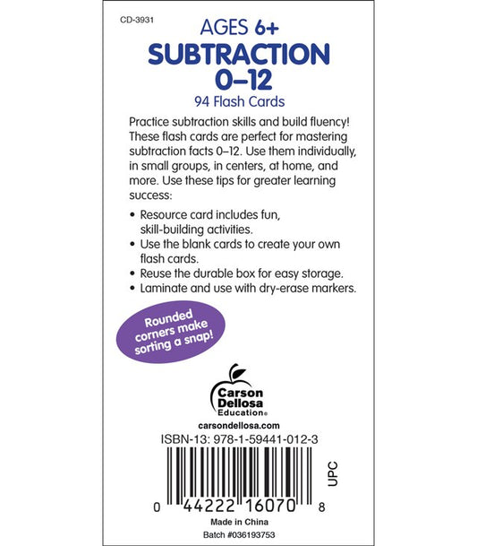 Flash Cards Subtraction